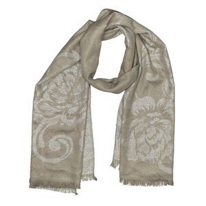 Chico’s Lightweight Floral Lurex Neutral Beige Boho Fringe Scarf